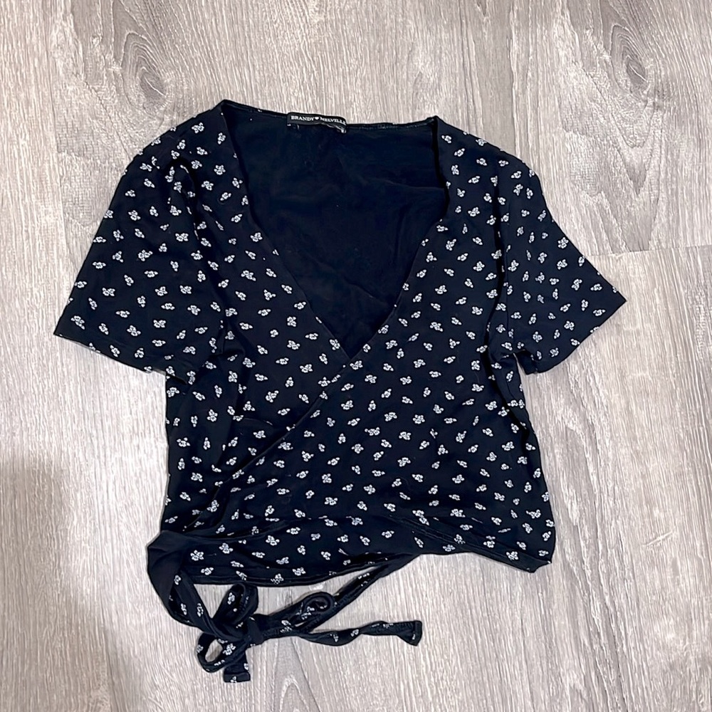 Brandi Melville floral navy wrap around top one size